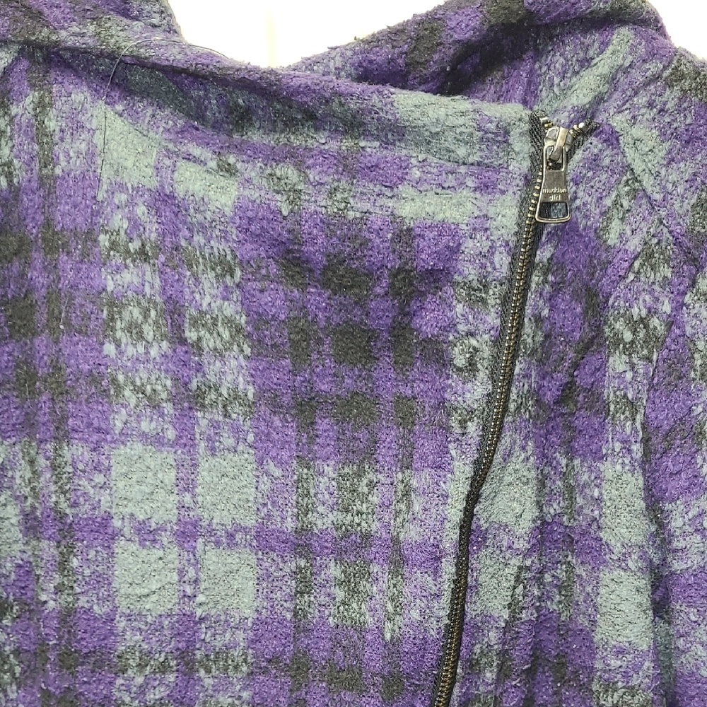 Madden Girl Purple and Gray Plaid Pea Coat With Hood. Features Slant Zipper M - Picture 10 of 10